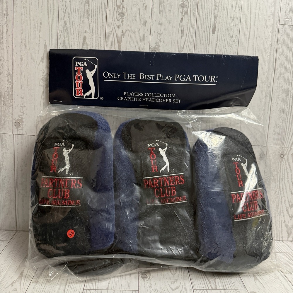 PGA New Golf Graphite Headcover Set‎ Of 3 Navy Blue Black Long Sock Embroidered